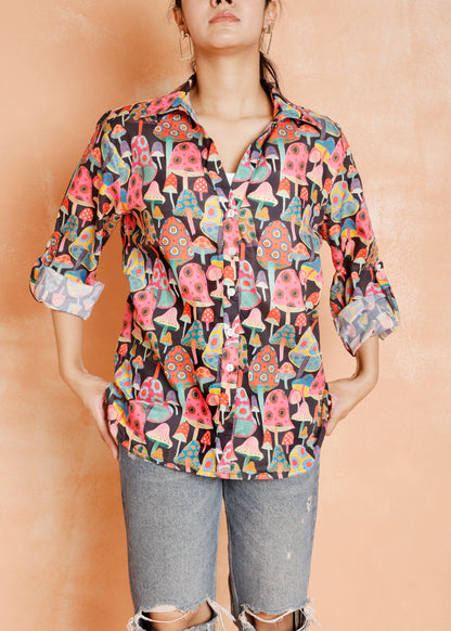 Mushroom Print Shirt-Dark